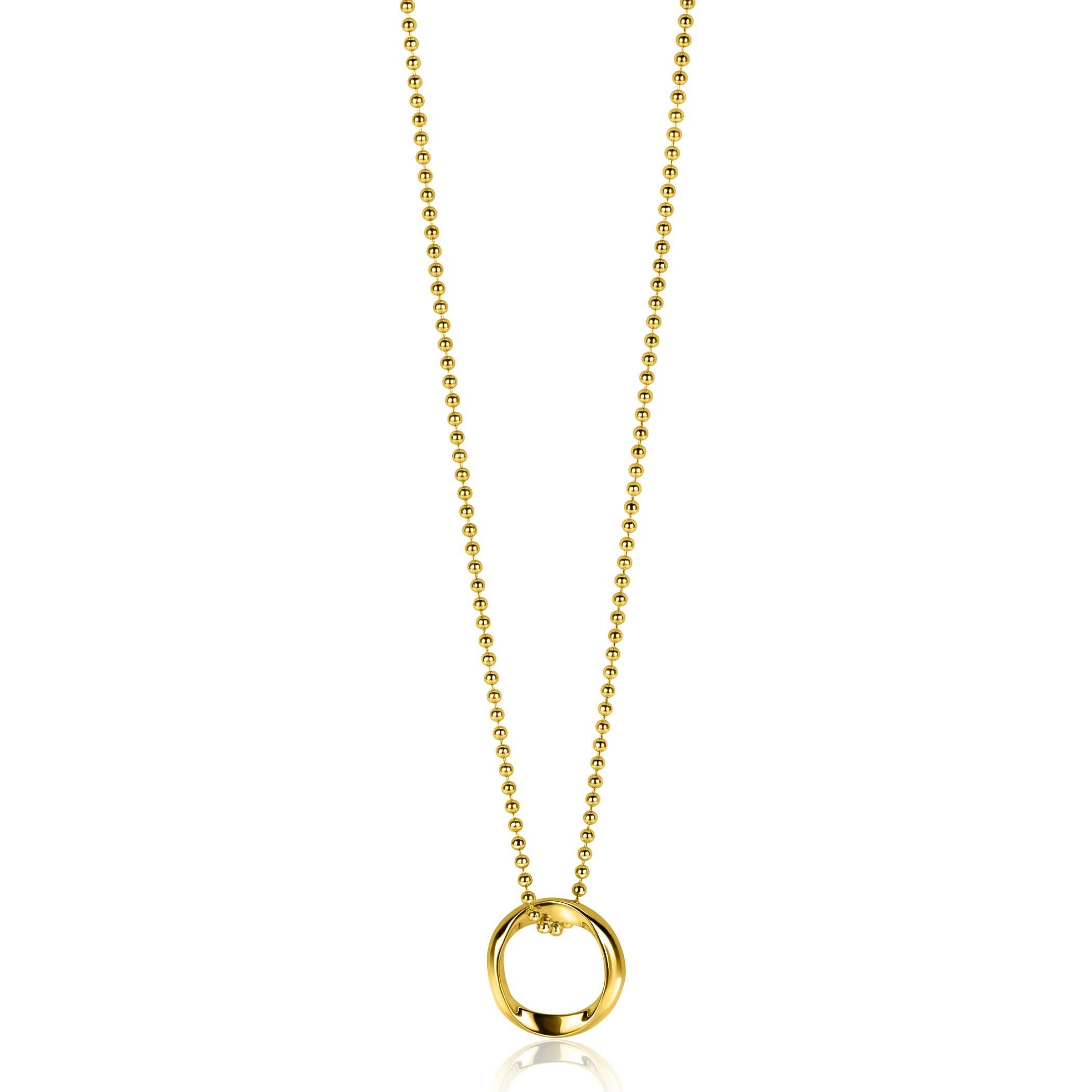 ZINZI gold plated zilveren bolletjes ketting met gladde hanger in ronde organische vorm 45-48cm - ZIC2611G