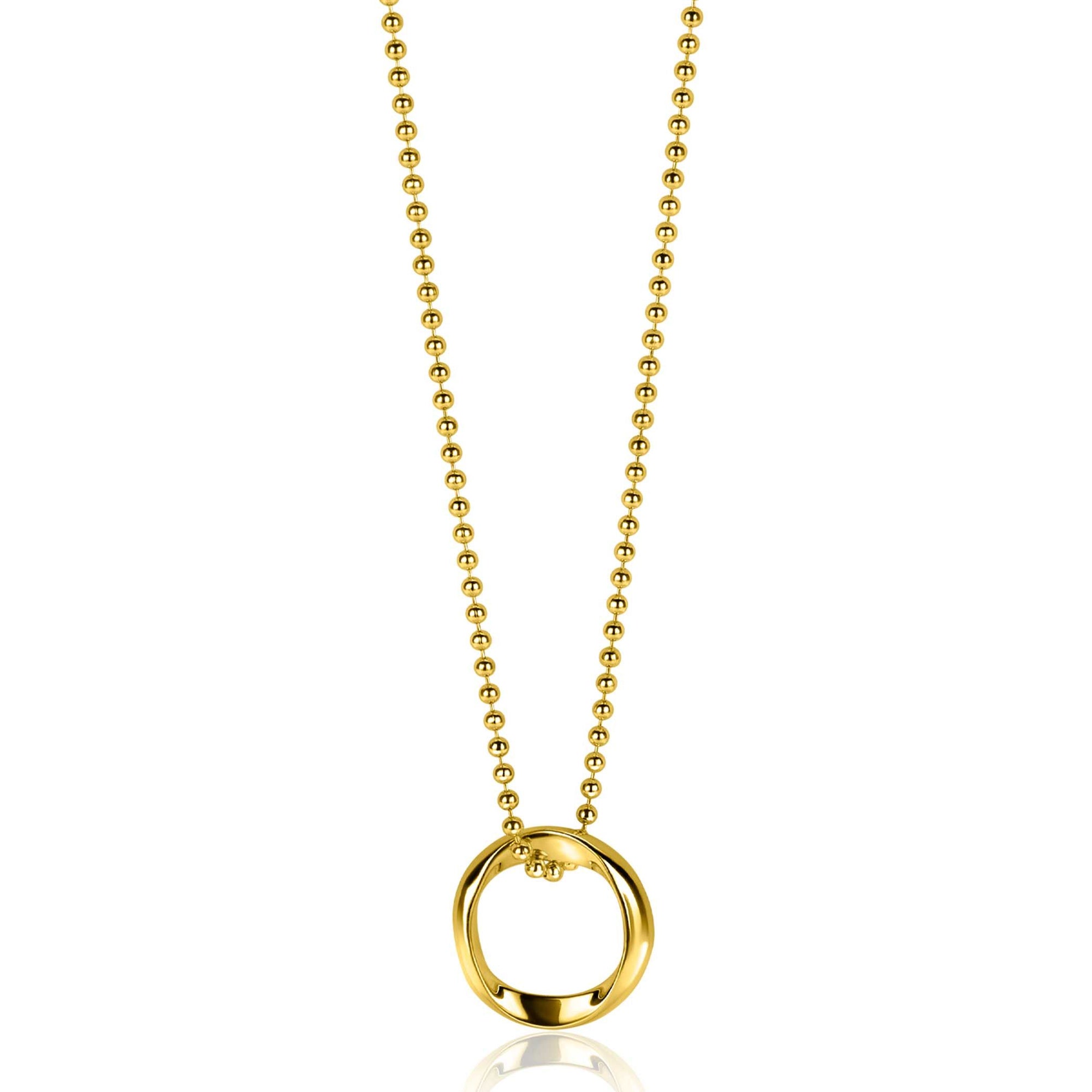 ZINZI gold plated zilveren bolletjes ketting met gladde hanger in ronde organische vorm 45-48cm ZIC2611G - PansiteNederland.nl