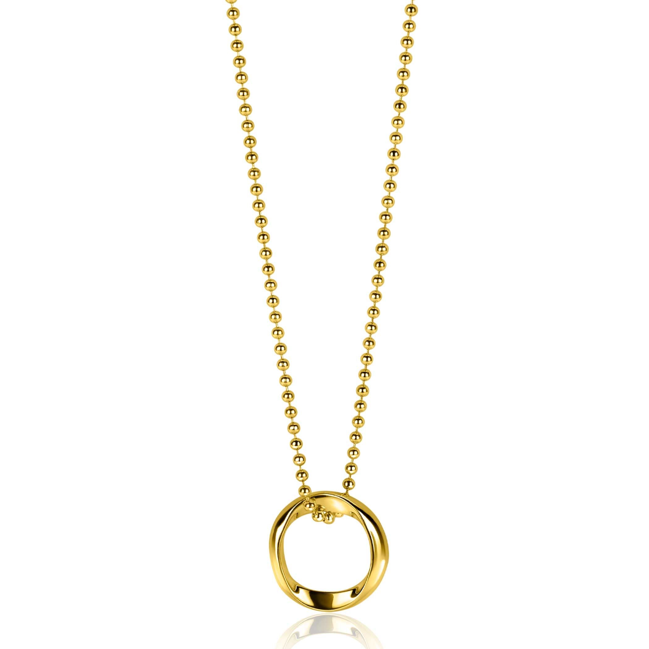 ZINZI gold plated zilveren bolletjes ketting met gladde hanger in ronde organische vorm 45-48cm - ZIC2611G