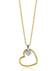 ZINZI gold plated zilveren bolletjes ketting met grote open hart hanger 20mm en bungelend luxe hartje 45-48cm ZIC2621