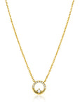 ZINZI Gold Plated Zilveren Ketting met Ronde Open Hanger 12mm en Witte Zirkonia 42-45cm ZIC2725Y