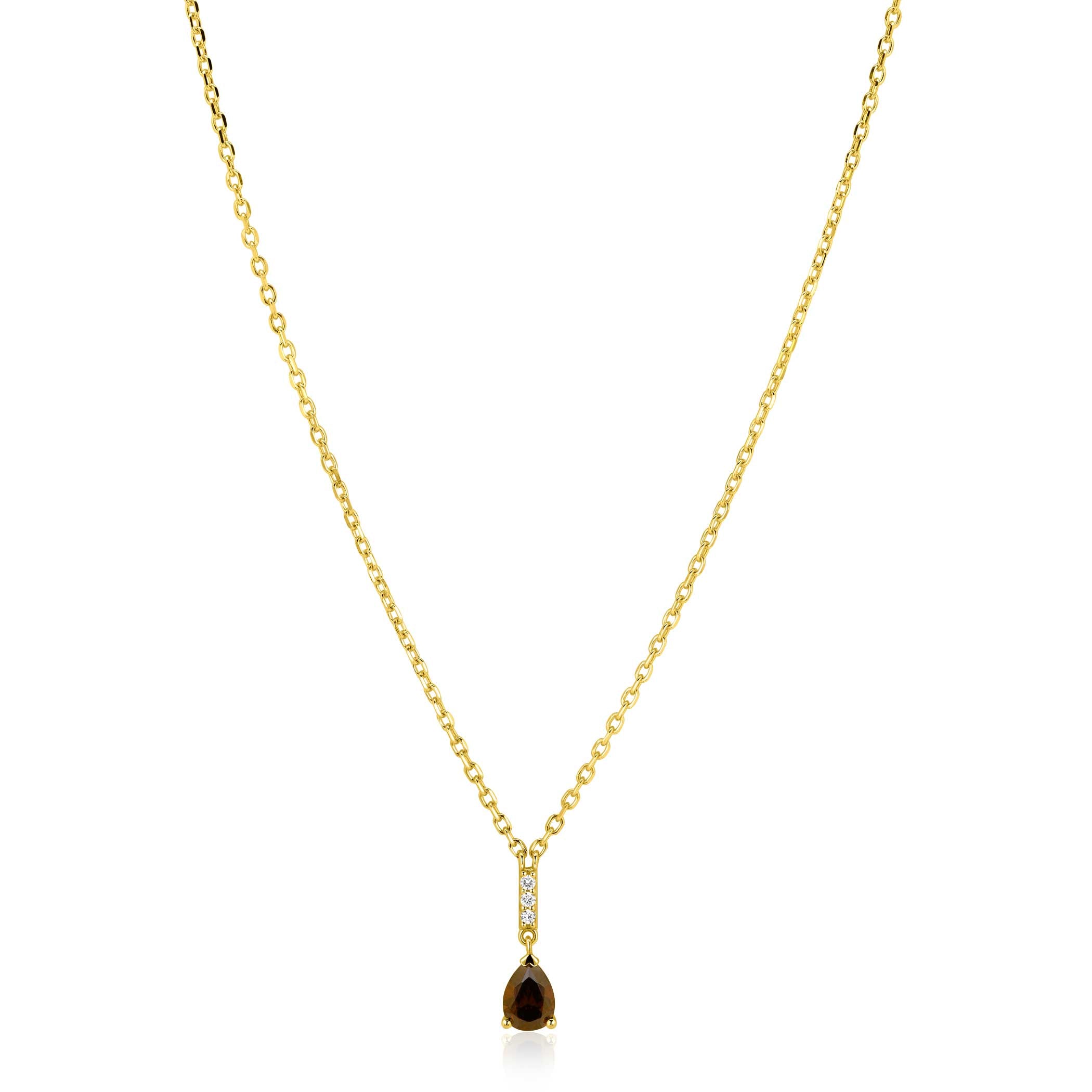 ZINZI Verguld Zilveren Ketting met Bruine Zirkonia - ZIC2804