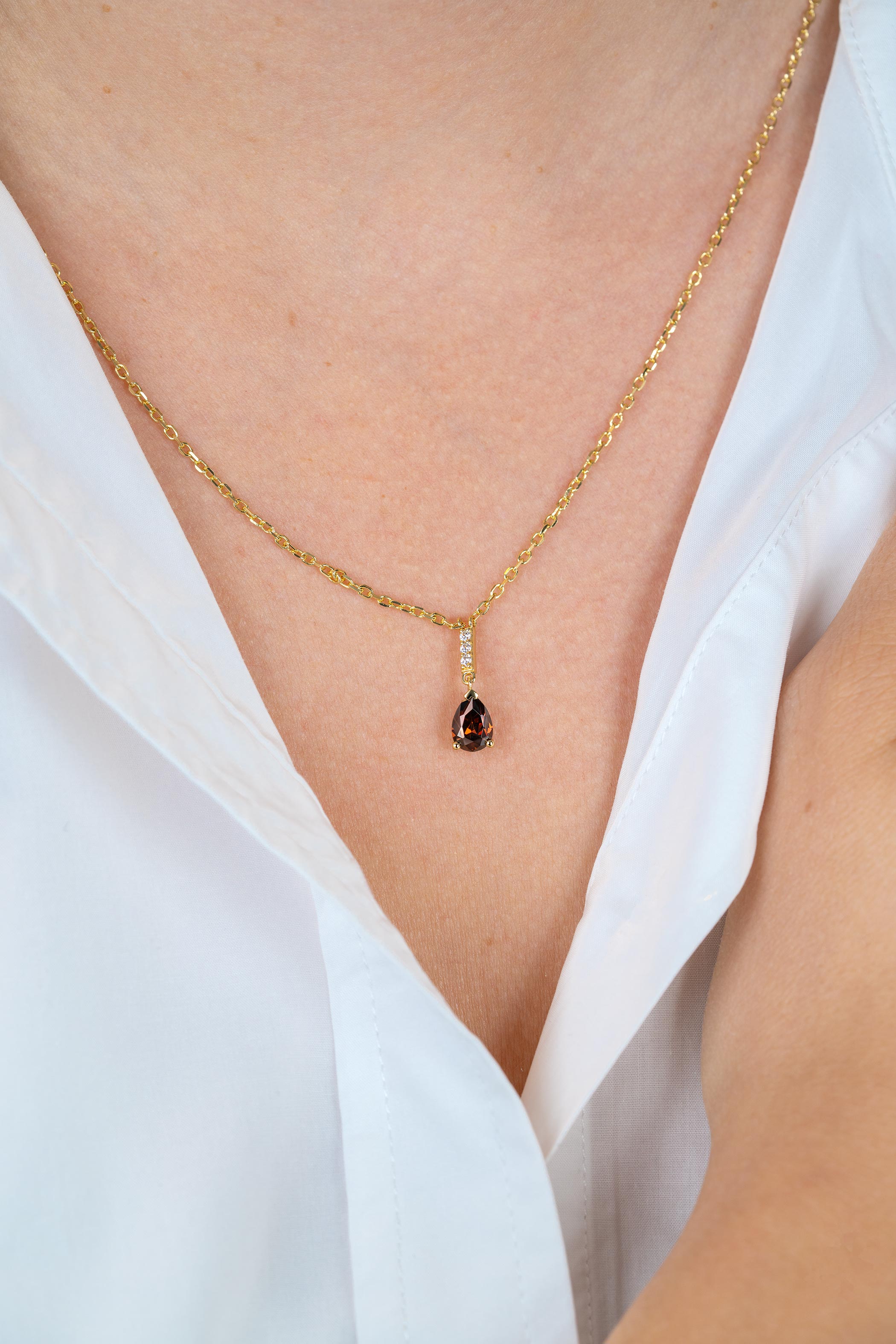 ZINZI Verguld Zilveren Ketting met Bruine Zirkonia - ZIC2804