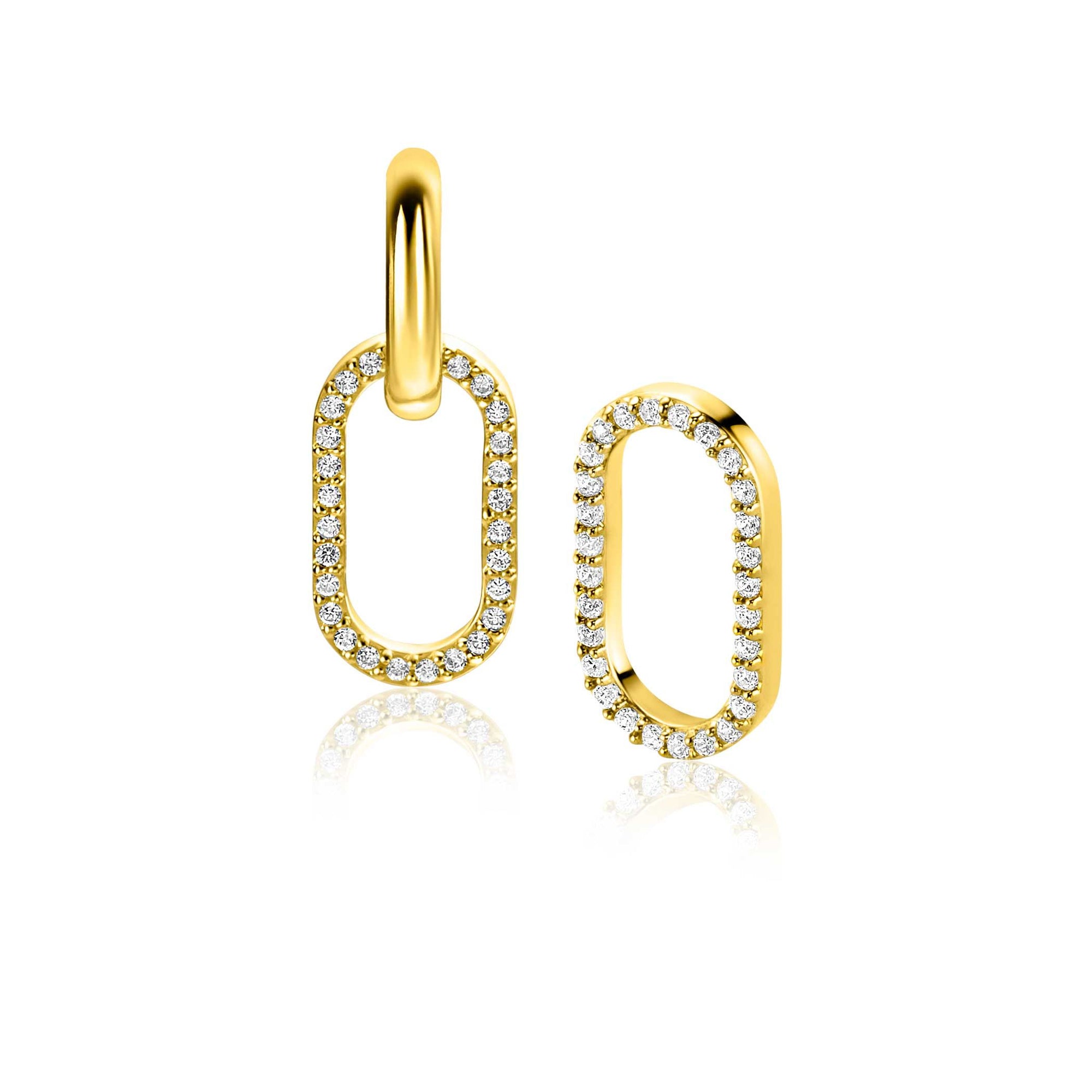 Zinzi Gold Plated Zilveren Oorbedels Ovaal met Zirkonia's 15mm - ZICH2444 (zonder oorringen), exclusief en kwalitatief hoogwaardig. Ontdek nu!