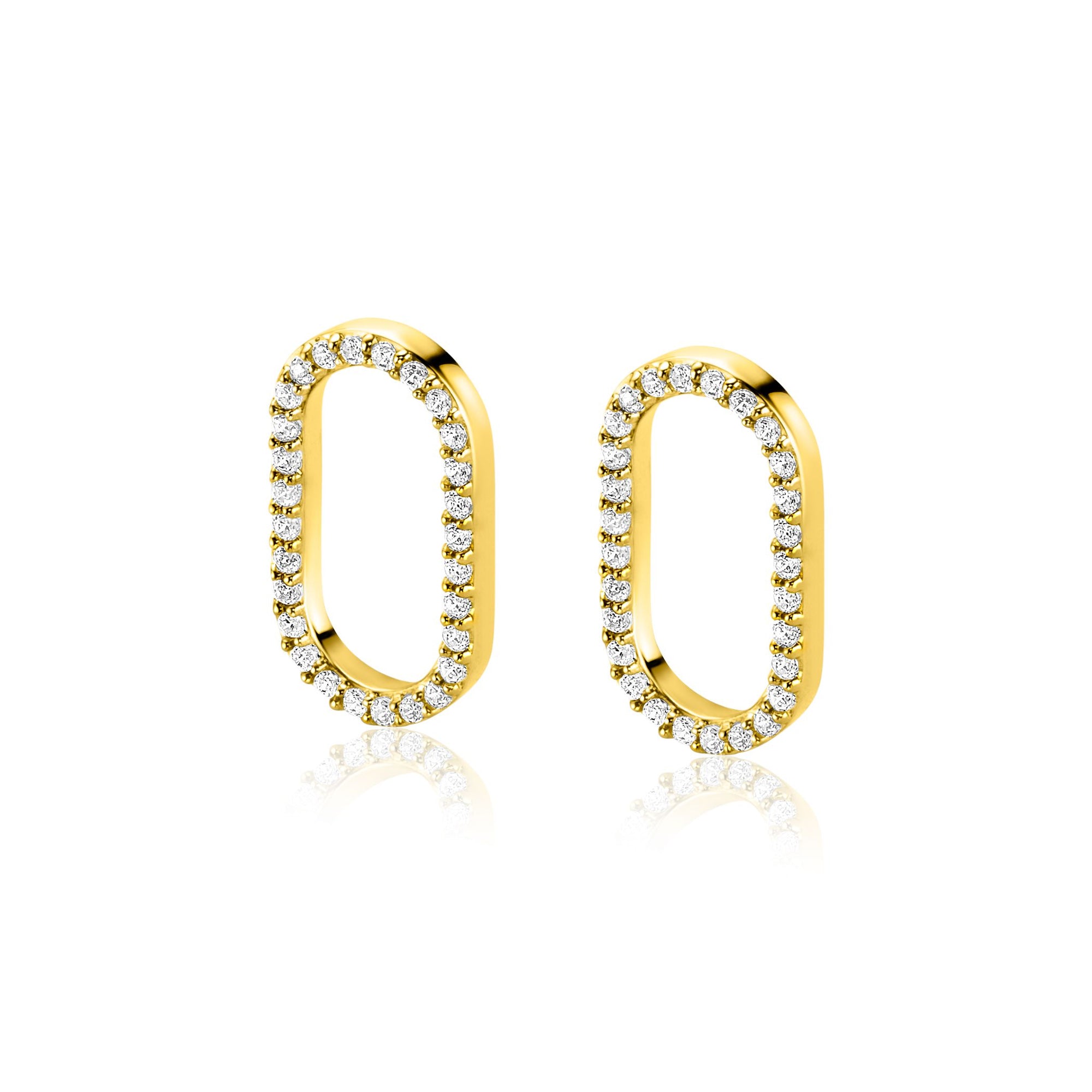 Zinzi Gold Plated Zilveren Oorbedels Ovaal met Zirkonia's 15mm - ZICH2444 (zonder oorringen), exclusief en kwalitatief hoogwaardig. Ontdek nu!