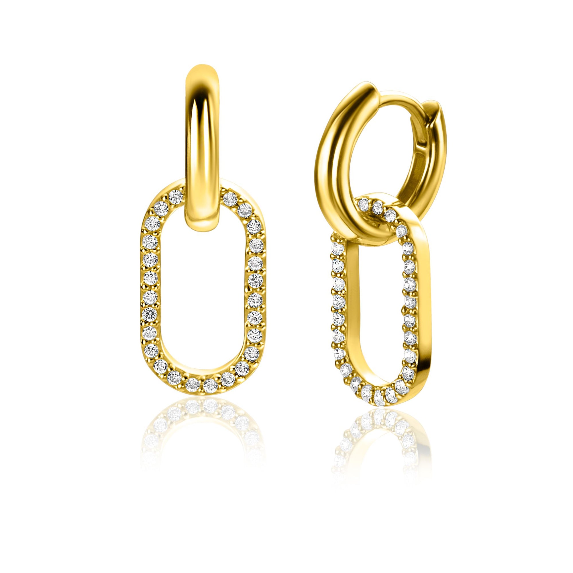 Zinzi Gold Plated Zilveren Oorbedels Ovaal met Zirkonia's 15mm - ZICH2444 (zonder oorringen), exclusief en kwalitatief hoogwaardig. Ontdek nu!