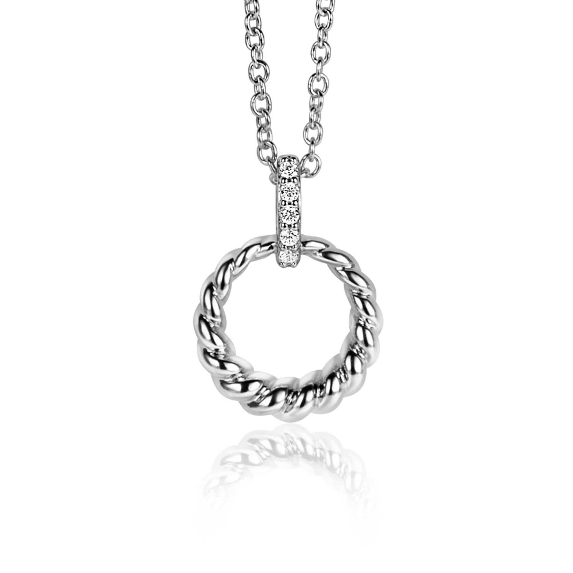 Zinzi zilveren ronde hanger 15mm gedraaid motief, hangoog bezet met witte zirkonia's ZIH2403 (zonder collier) - PansiteNederland.nl