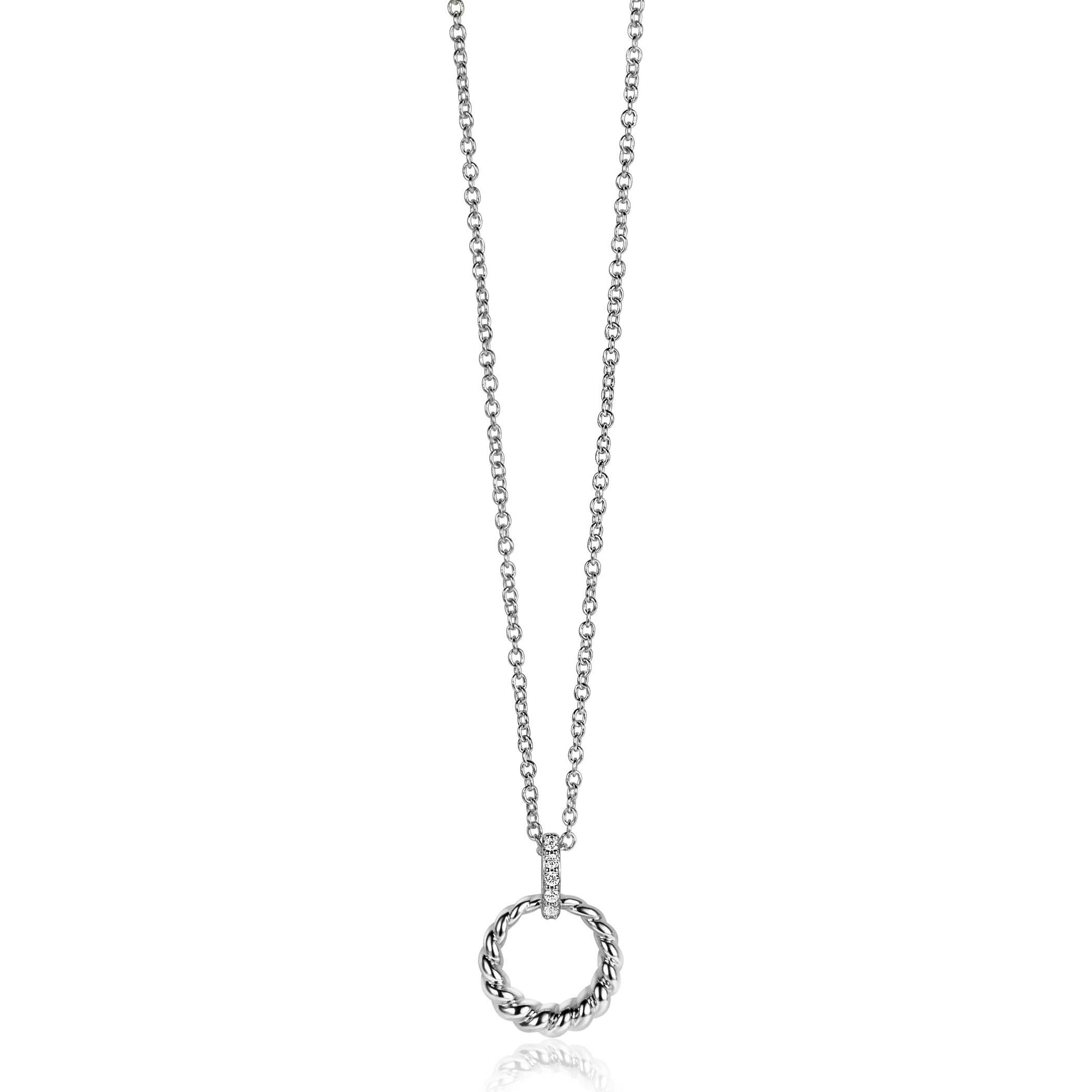 Zinzi zilveren ronde hanger 15mm gedraaid motief, hangoog bezet met witte zirkonia's ZIH2403 (zonder collier) - PansiteNederland.nl