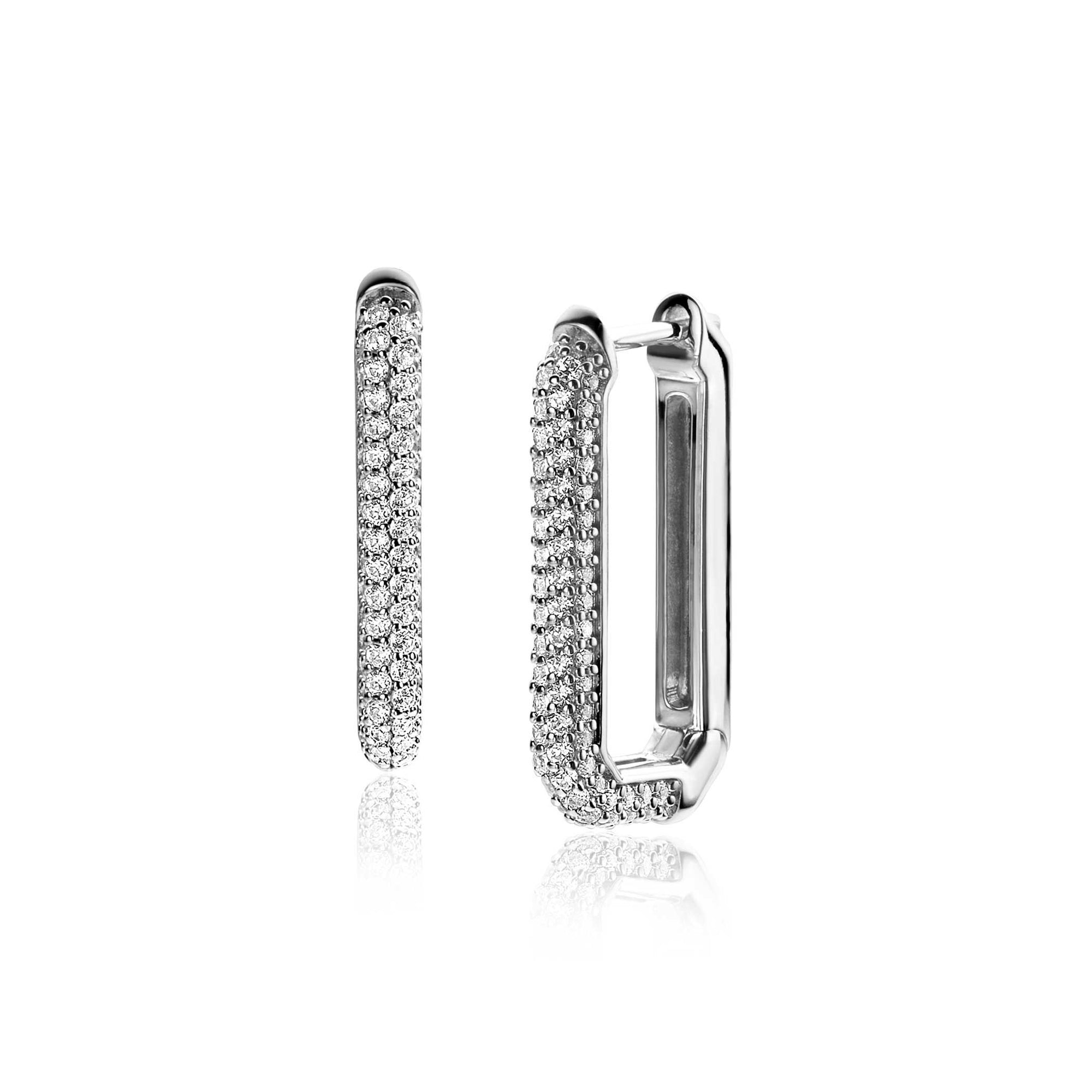 Zinzi zilveren luxe oorringen 23x3mm achthoekig met zirkonia ZIO2494Z, exclusief en kwalitatief hoogwaardig. Ontdek nu!