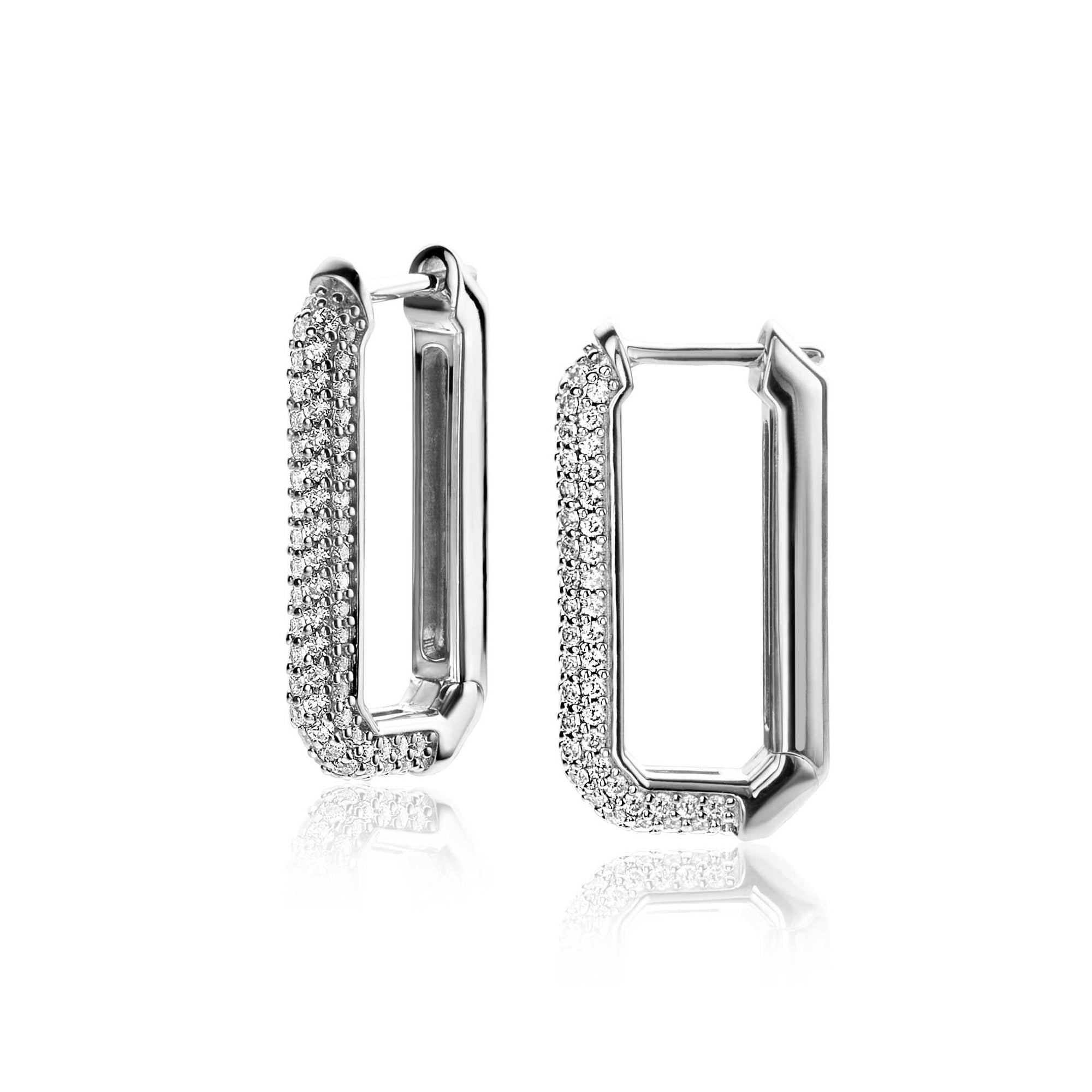 Zinzi zilveren luxe oorringen 23x3mm achthoekig met zirkonia ZIO2494Z, exclusief en kwalitatief hoogwaardig. Ontdek nu!