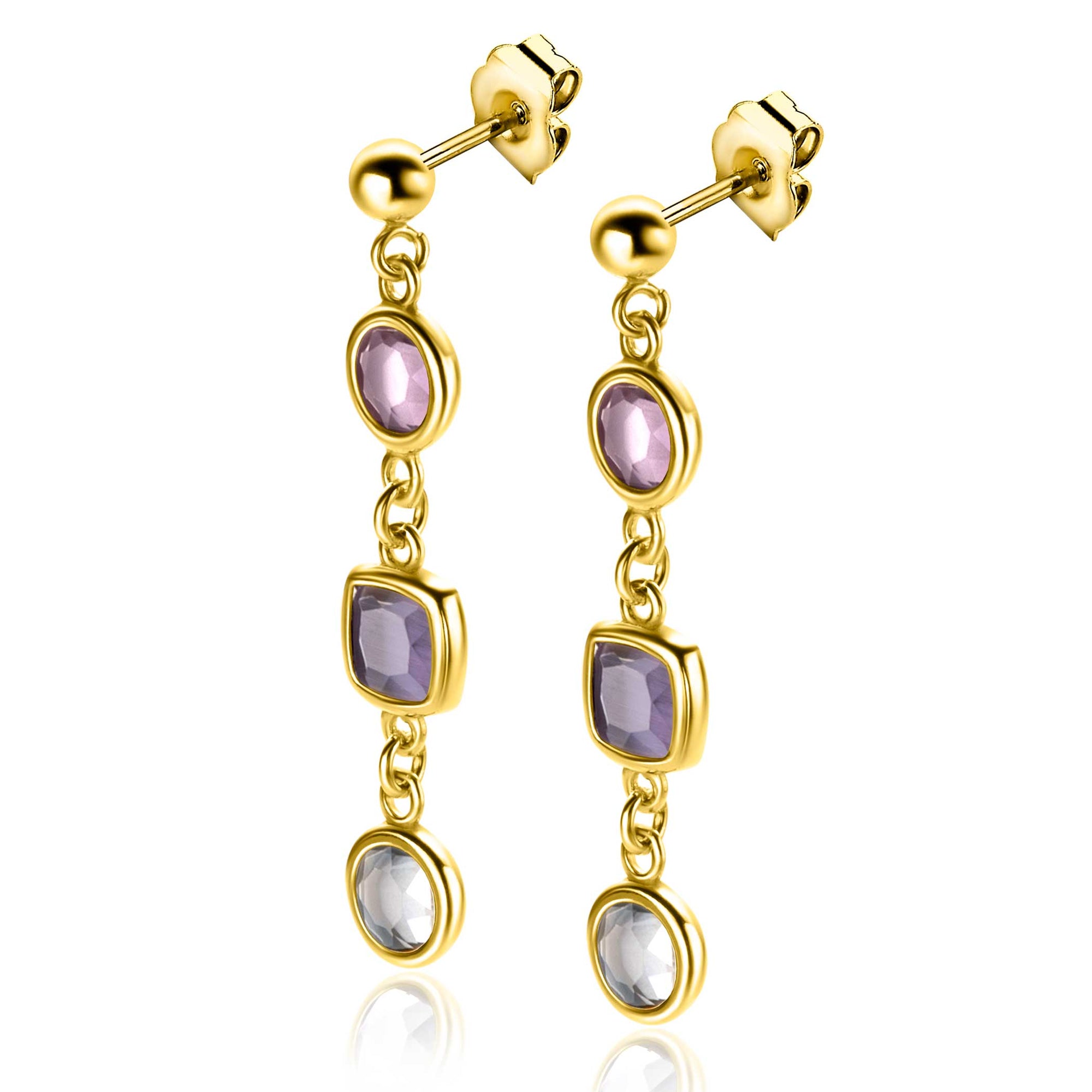 ZINZI gold plated zilveren oorsieraden rond vierkant paars en witgrijs ZIO2525G - 40mm - PansiteNederland.nl