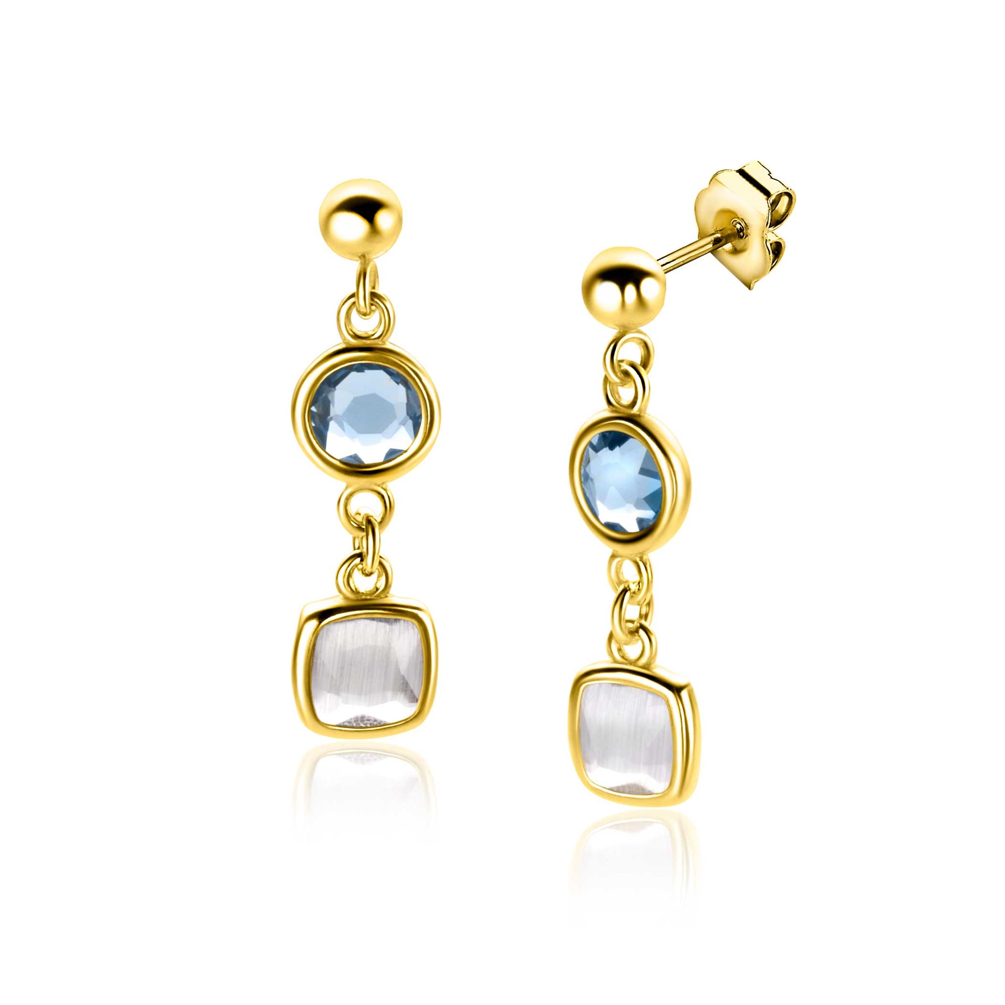ZINZI gold plated zilveren oorstekers rond vierkant jeansblauw en witgrijs ZIO2526G - 28mm - PansiteNederland.nl