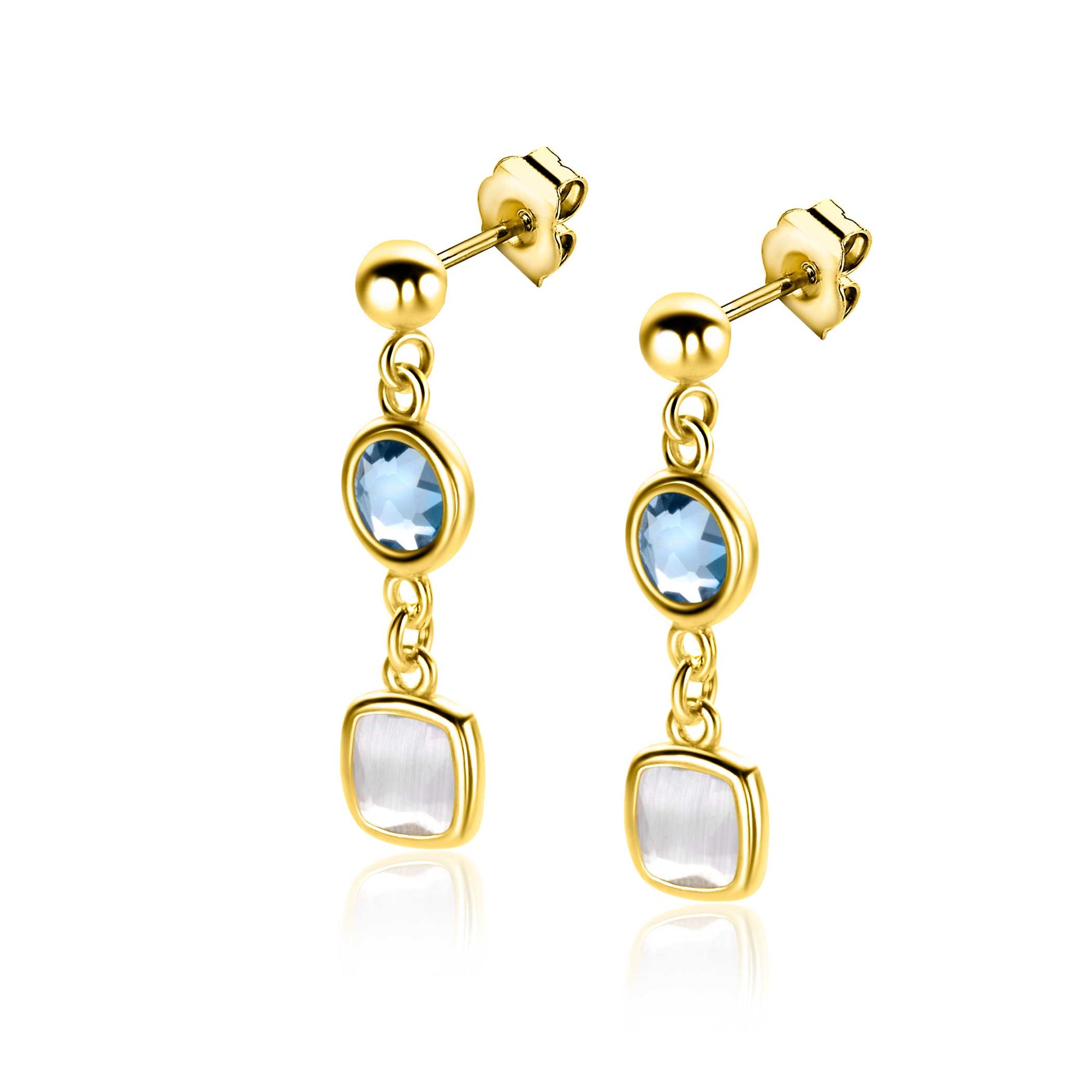 ZINZI gold plated zilveren oorstekers rond vierkant jeansblauw en witgrijs ZIO2526G - 28mm - PansiteNederland.nl