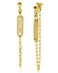 ZINZI gold plated zilveren oorstekers met paperclip ketting en open ovale vorm bezet met witte zirkonia's ZIO2538 - 60mm - PansiteNederland.nl