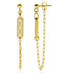 ZINZI gold plated zilveren oorstekers met paperclip ketting en open ovale vorm bezet met witte zirkonia's ZIO2538 - 60mm - PansiteNederland.nl