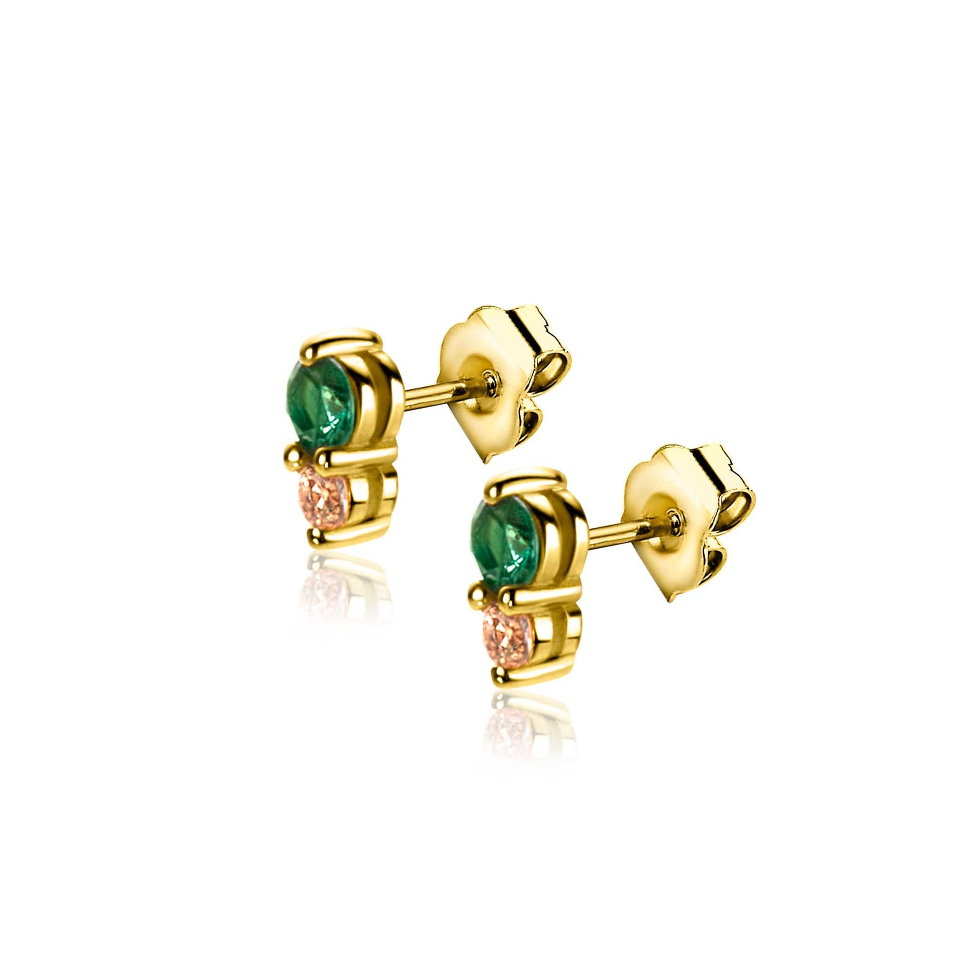 Zinzi Gold Plated Zilveren Oorknopjes 6,5mm met Groene en Champagne-kleurige Zirkonia&#39;s - ZIO2562, exclusief en kwalitatief hoogwaardig. Ontdek nu!