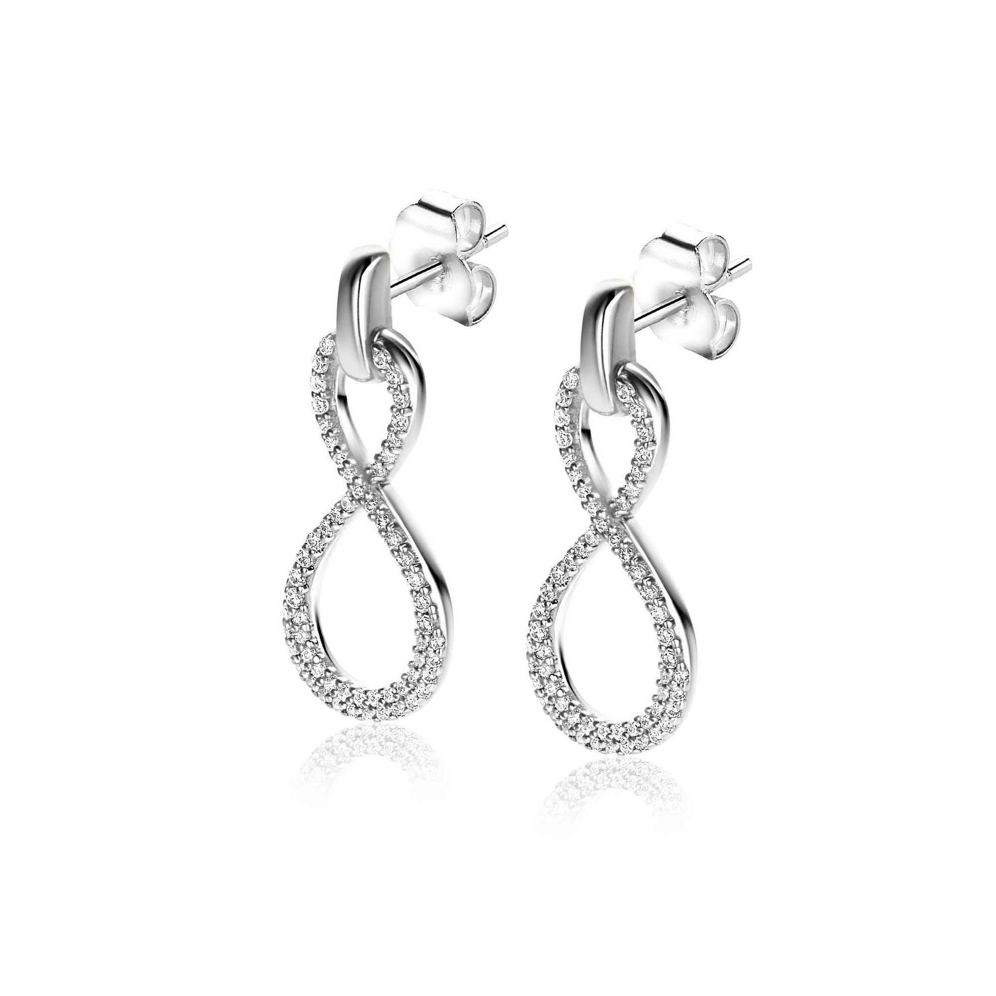 ZINZI zilveren oorsieraden infinity bezet met witte zirkonia's ZIO2570 - 24mm - PansiteNederland.nl