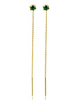 ZINZI gold plated zilveren doortrek oorbellen met chatonzetting 5mm groene kleursteen en sierlijk kettinkje ZIO2576GG - 80mm - PansiteNederland.nl