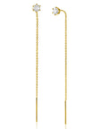 ZINZI gold plated zilveren doortrek oorbellen met chatonzetting 5mm witte zirkonia en sierlijk kettinkje ZIO2576Y - 80mm