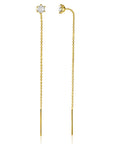 ZINZI gold plated zilveren doortrek oorbellen met chatonzetting 5mm witte zirkonia en sierlijk kettinkje ZIO2576Y - 80mm