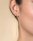 ZINZI gold plated zilveren doortrek oorbellen met chatonzetting 5mm witte zirkonia en sierlijk kettinkje ZIO2576Y - 80mm