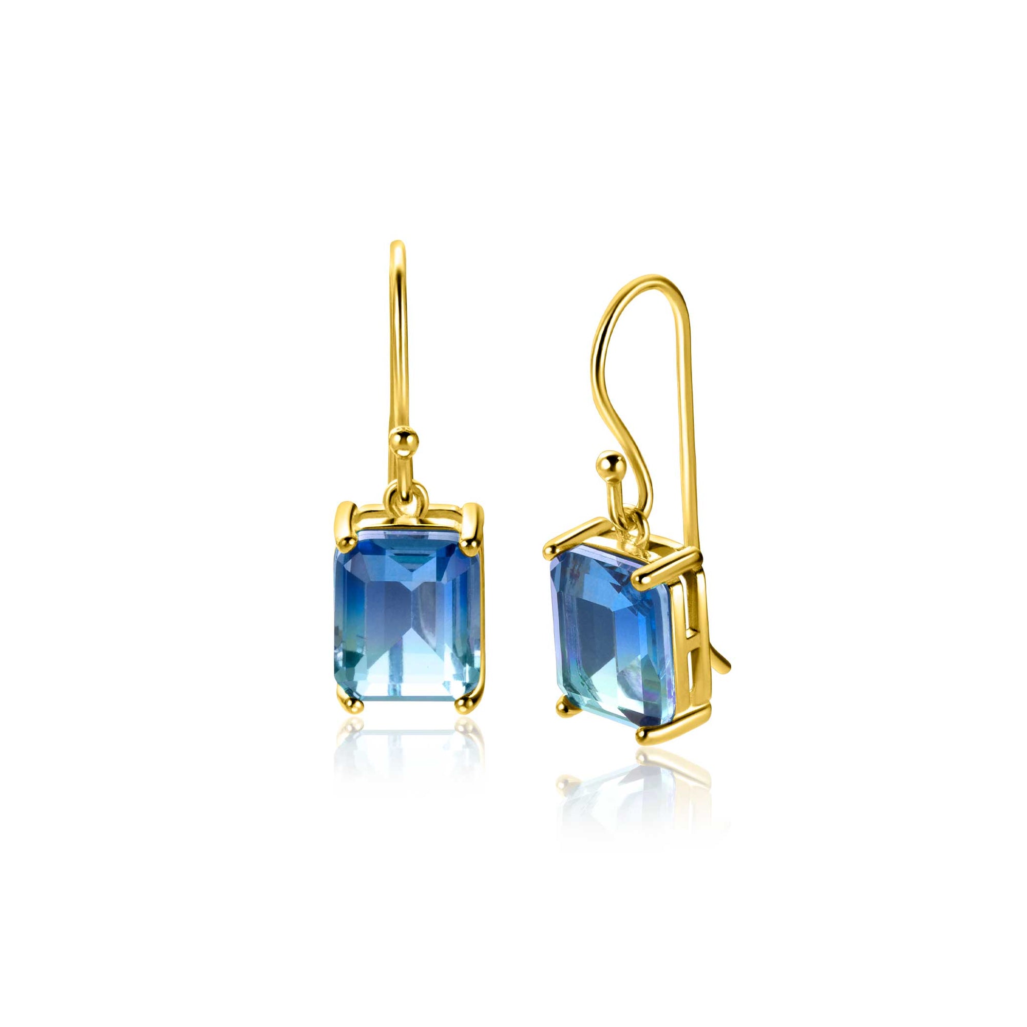 ZINZI gold plated zilveren oorhangers met indigo blauwe kleursteen in vierpootszetting ZIO2578 - 25mm - PansiteNederland.nl