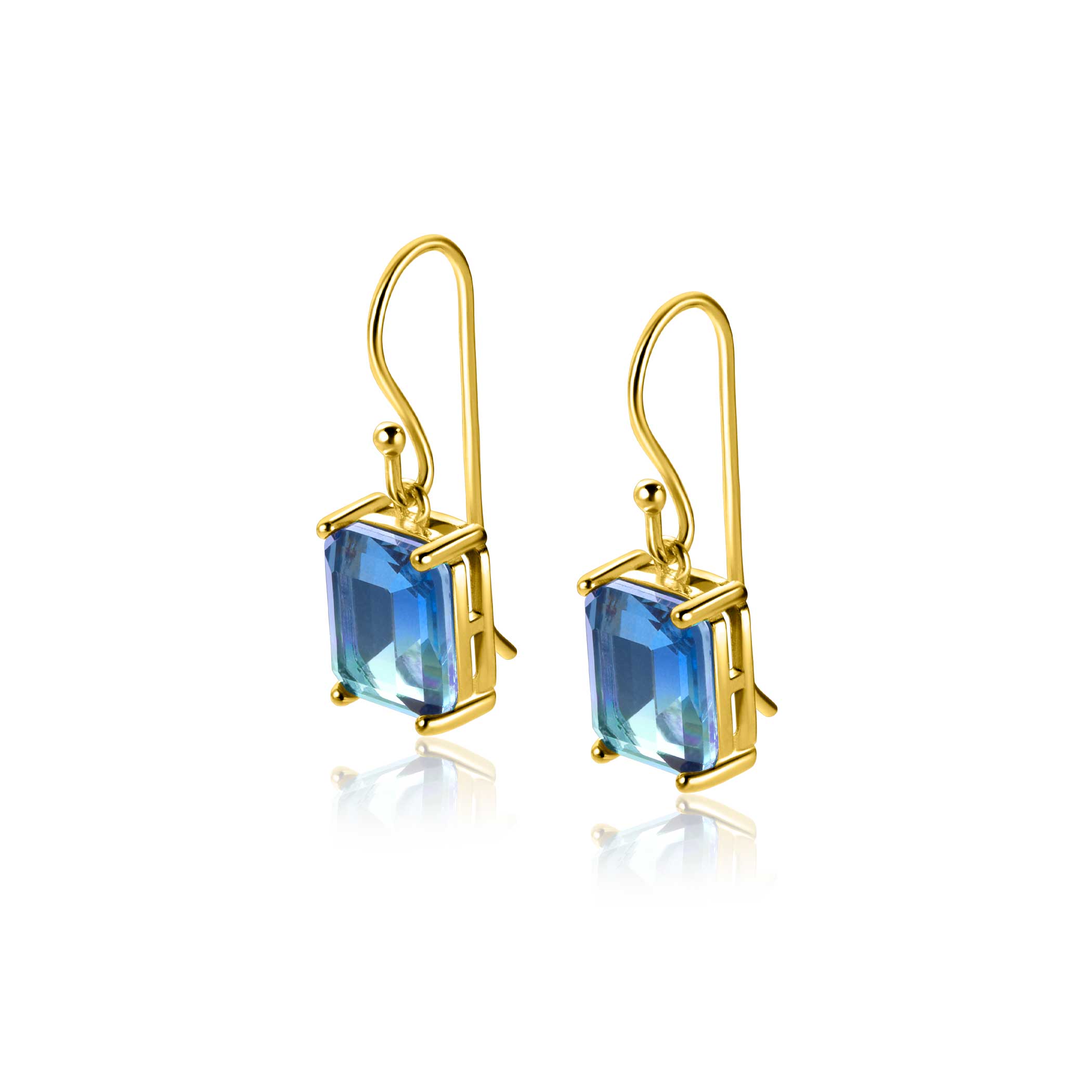 ZINZI Verguld Zilveren Oorbellen met Blauwe Zirkonia oorhangers - ZIO2578