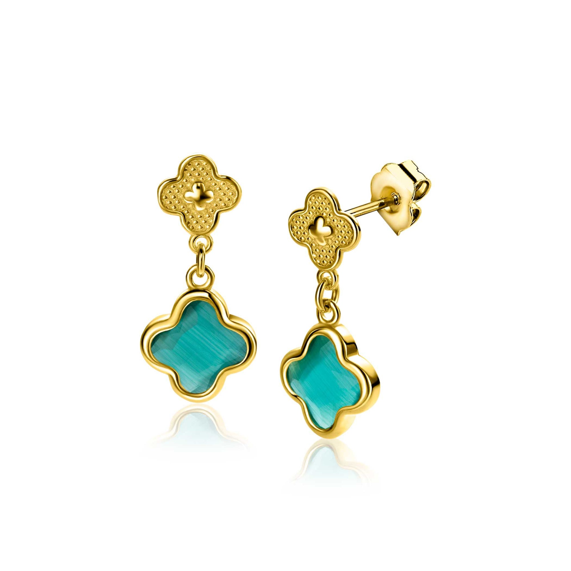 ZINZI gold plated zilveren oorsieraden met groene klavers 10mm ZIO2583 - 23mm - PansiteNederland.nl