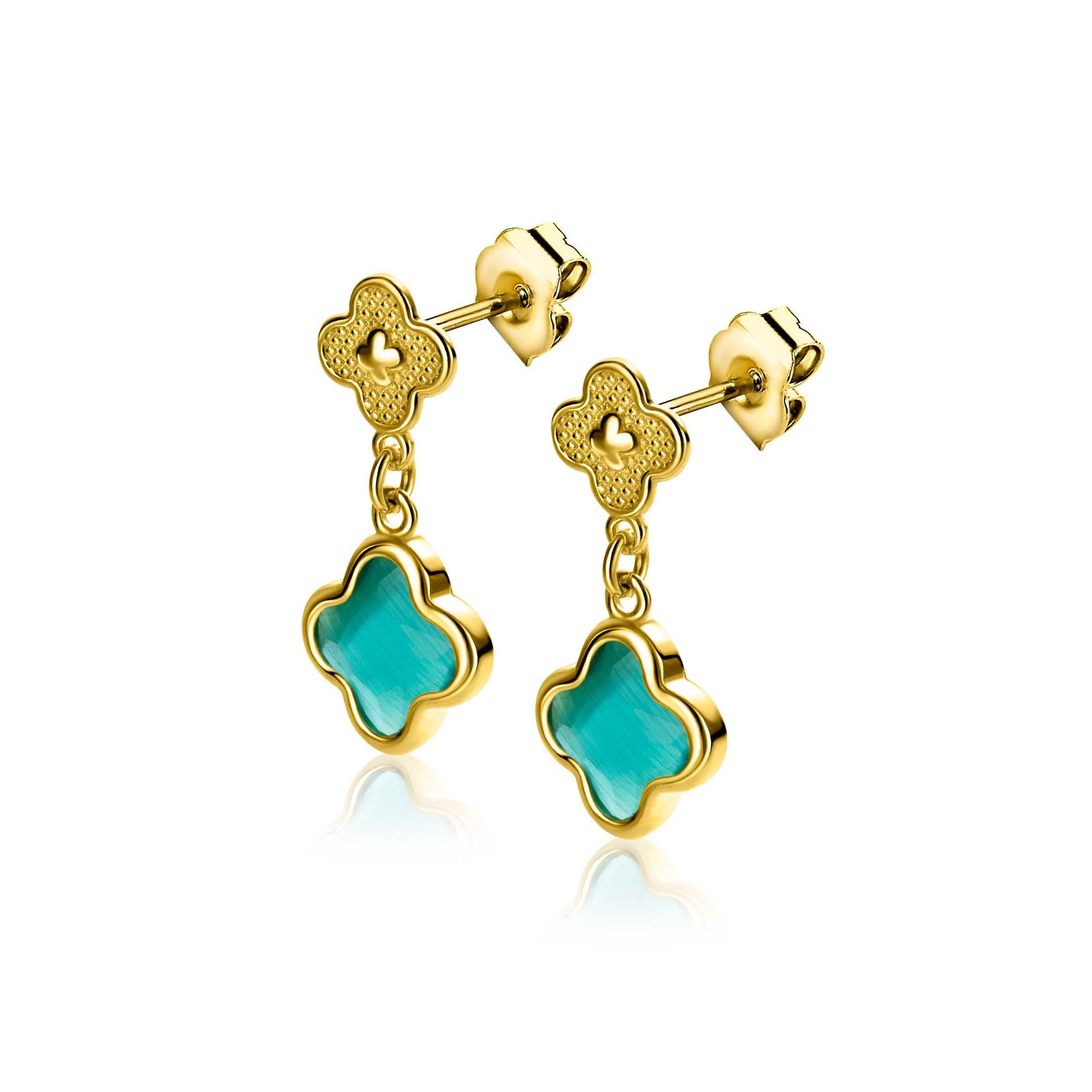 ZINZI gold plated zilveren oorsieraden met groene klavers 10mm ZIO2583 - 23mm - PansiteNederland.nl
