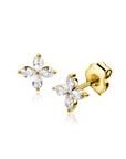 ZINZI gold plated zilveren oorknoppen met bloem bezet met vier druppelvormige witte zirkonia's ZIO2624 - PansiteNederland.nl