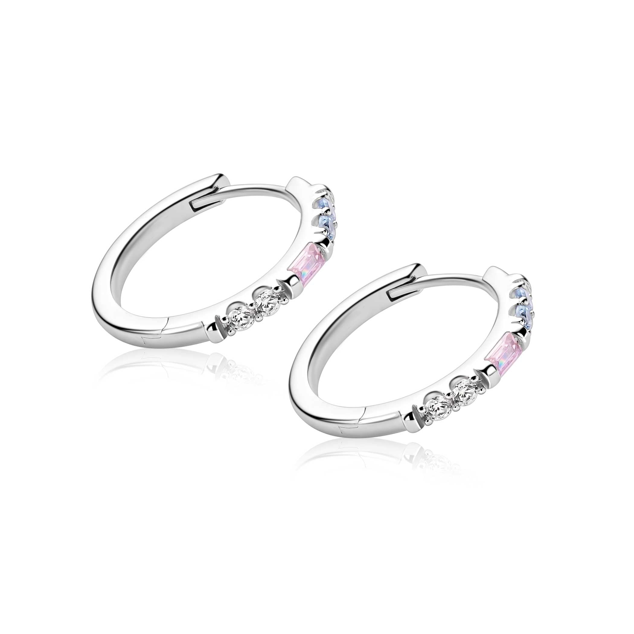 ZINZI Zilveren Oorbellen 19 mm Kleurstenen Wit Roze Blauw