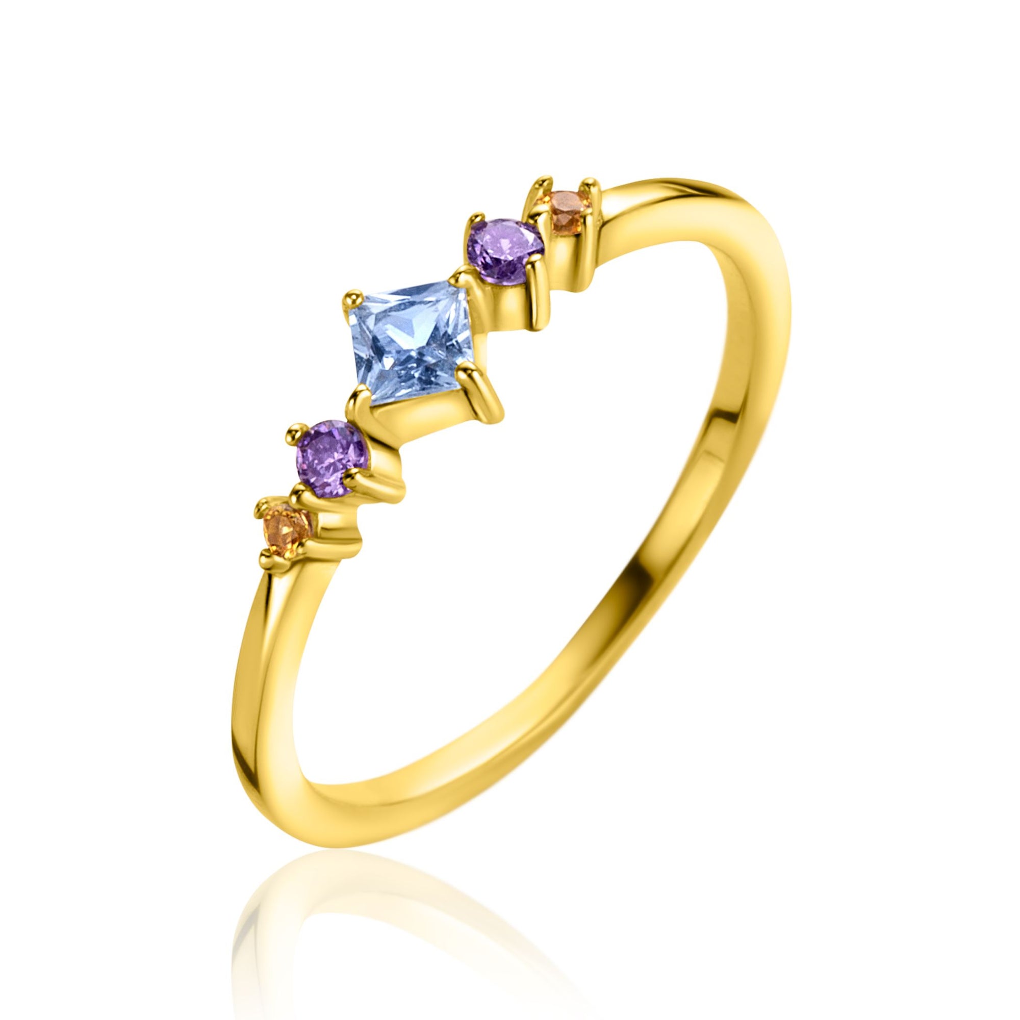 Zinzi Gold Plated Zilveren Ring met Blauwe, Paarse en Champagne-kleurige Zirkonia&#39;s - ZIR2443, exclusief en kwalitatief hoogwaardig. Ontdek nu!