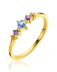 Zinzi Gold Plated Zilveren Ring met Blauwe, Paarse en Champagne-kleurige Zirkonia's - ZIR2443, exclusief en kwalitatief hoogwaardig. Ontdek nu!