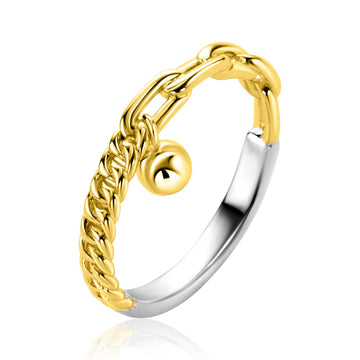 Zinzi Gold Plated Zilveren Ring met Gourmet en Paperclip Schakel en Bolletjes Hanger - ZIR2521G, exclusief en kwalitatief hoogwaardig. Ontdek nu!