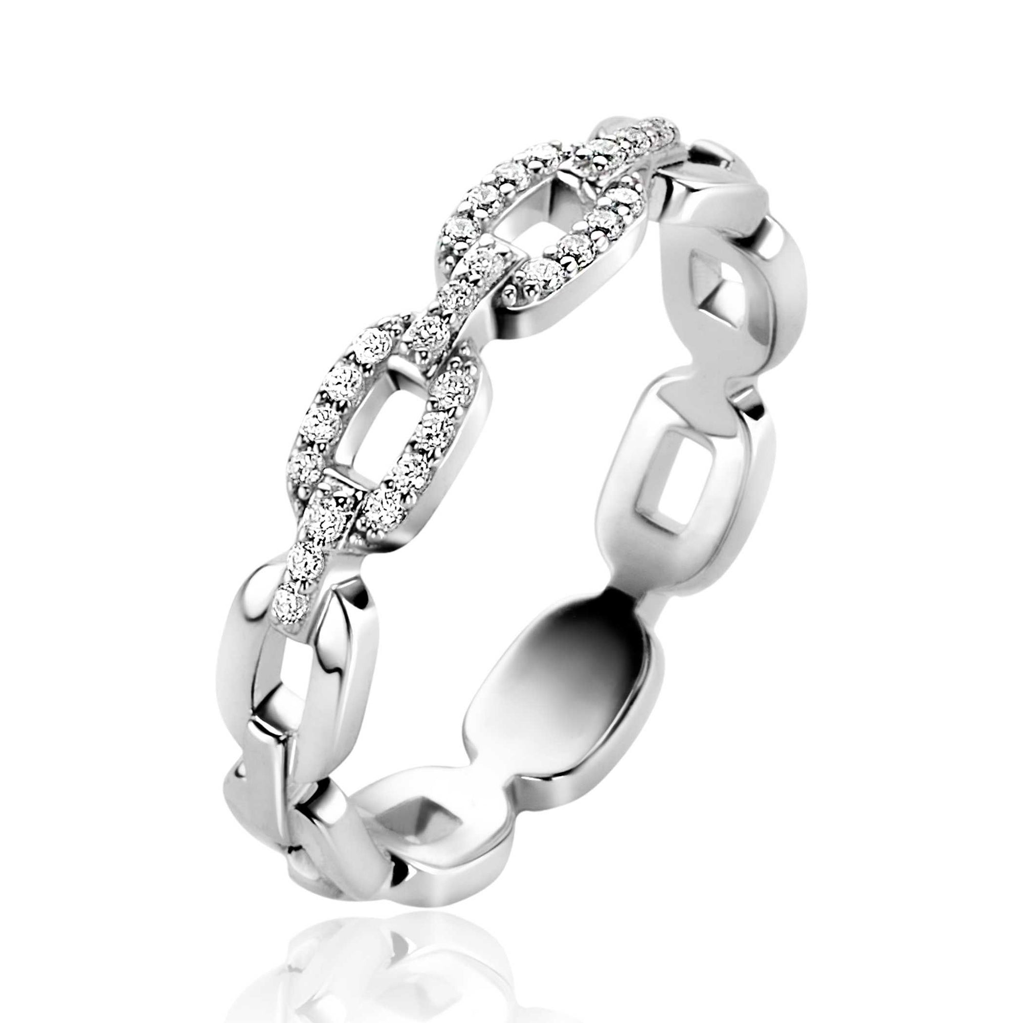 Zinzi Zilveren Ring met Trendy Ovale Schakels en Witte Zirkonia&#39;s - ZIR2552, exclusief en kwalitatief hoogwaardig. Ontdek nu!
