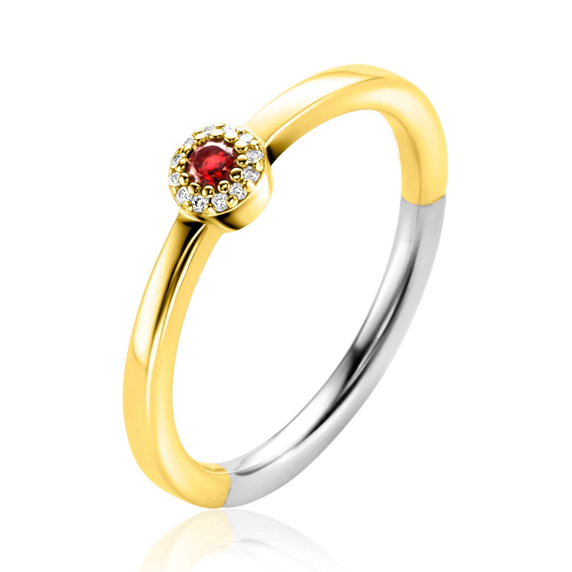 Zinzi Gold Plated Zilveren Ring met Ronde Zetting van Rode en Witte Zirkonia's - ZIR2560, exclusief en kwalitatief hoogwaardig. Ontdek nu!