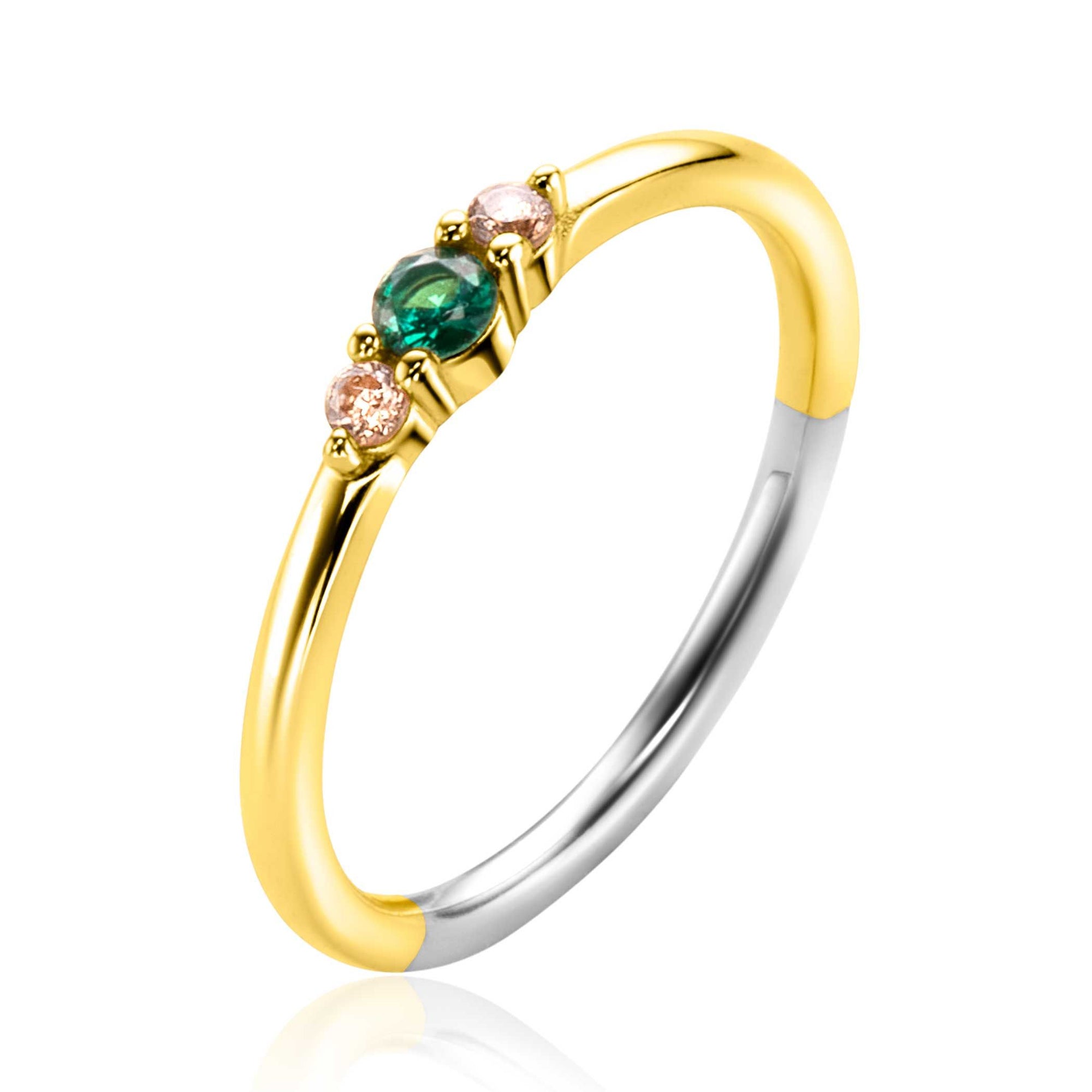 Zinzi Gold Plated Zilveren Ring met Groene en Champagne-kleurige Zirkonia's - ZIR2562, exclusief en kwalitatief hoogwaardig. Ontdek nu!