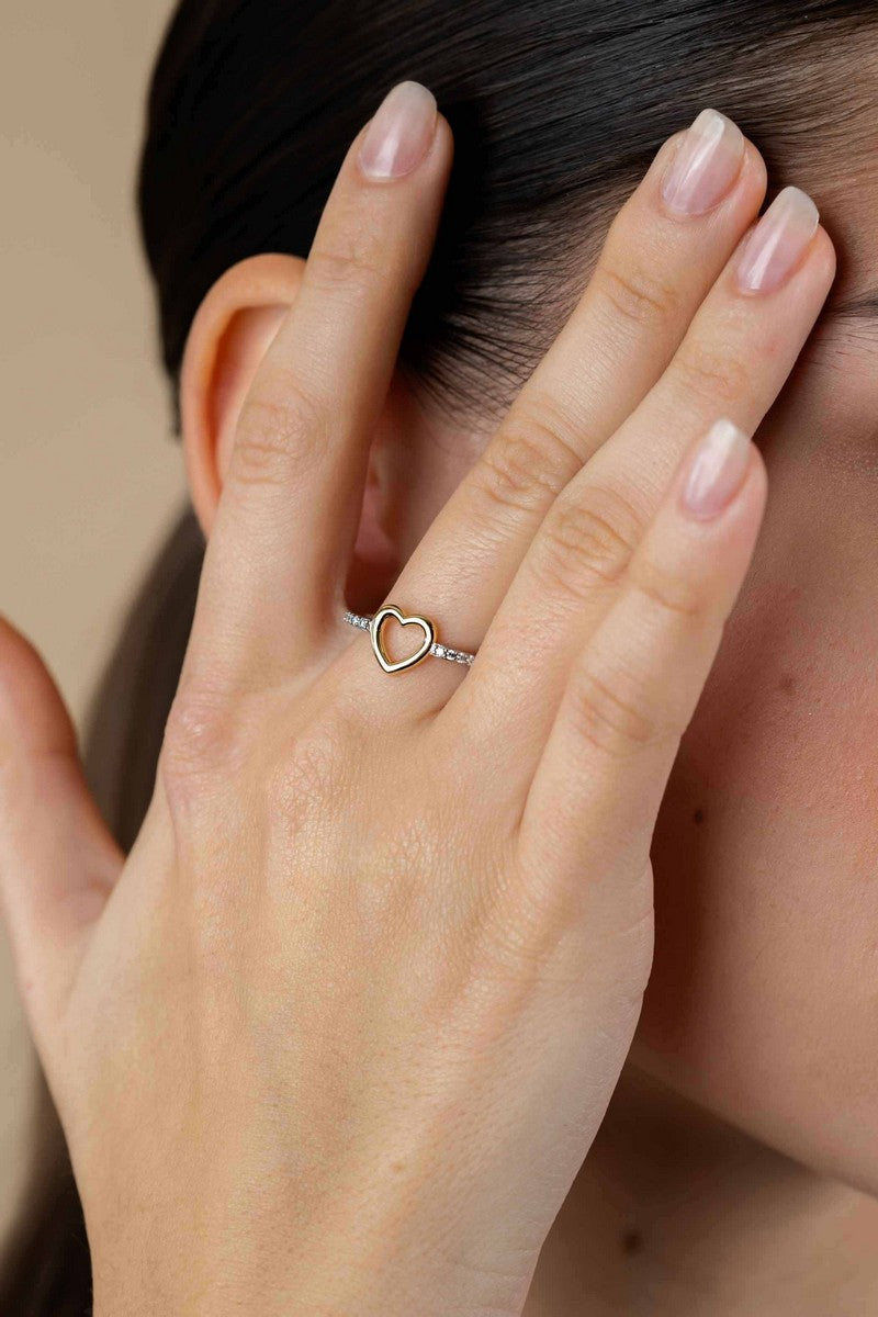 ZINZI Zilveren Ring met Gold Plated Open Hartje 8mm en Witte Zirkonia's - ZIR2566, exclusief en kwalitatief hoogwaardig. Ontdek nu!