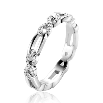 Zinzi Zilveren Ring met Infinity Vormen en Witte Zirkonia's, Verbonden met Ovale Schakels - ZIR2570, exclusief en kwalitatief hoogwaardig. Ontdek nu!