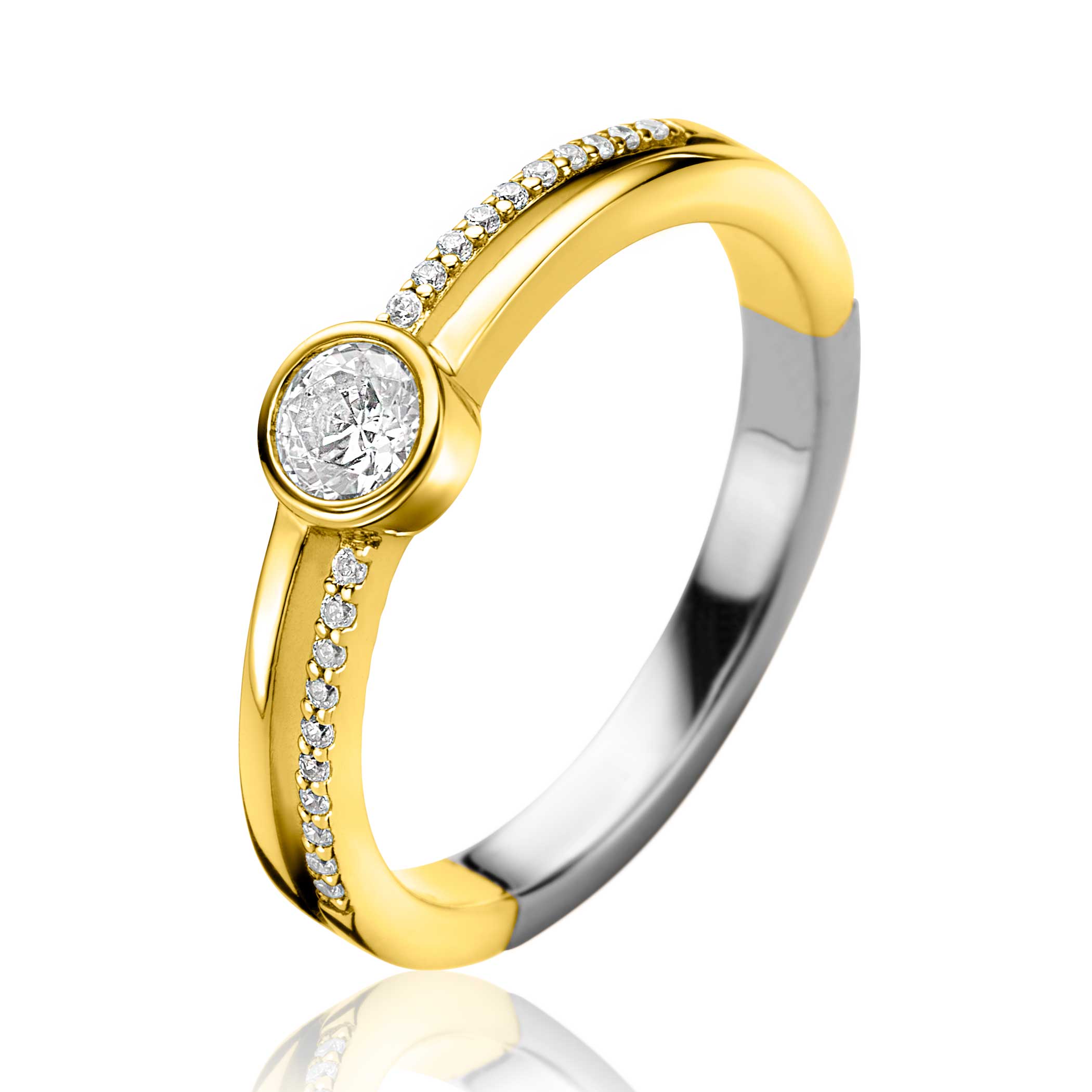 ZINZI Verguld Zilveren Ring met Witte Zirkonia - ZIR2625