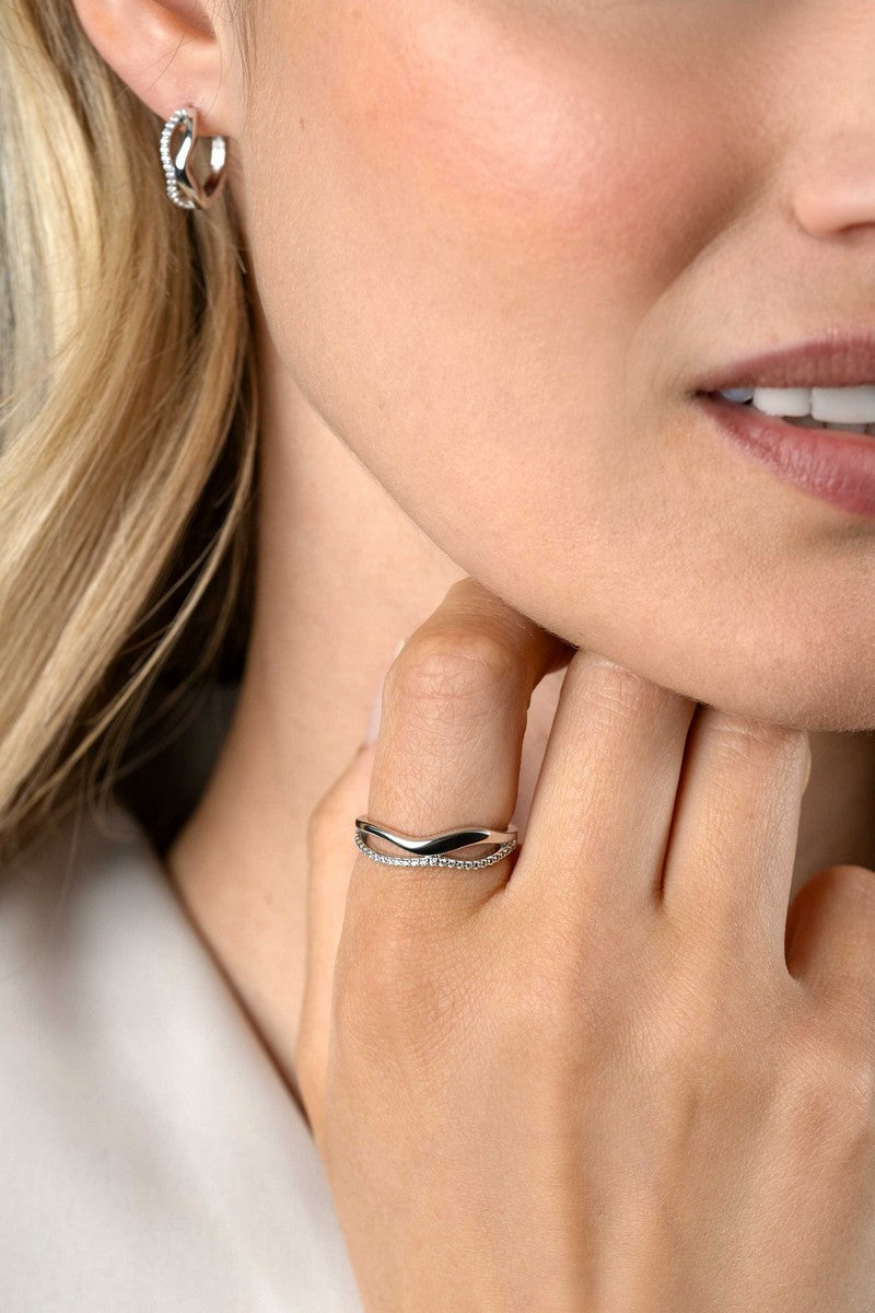 ZINZI zilveren multilook ring (6mm breed) met witte zirkonia&#39;s ZIR2629