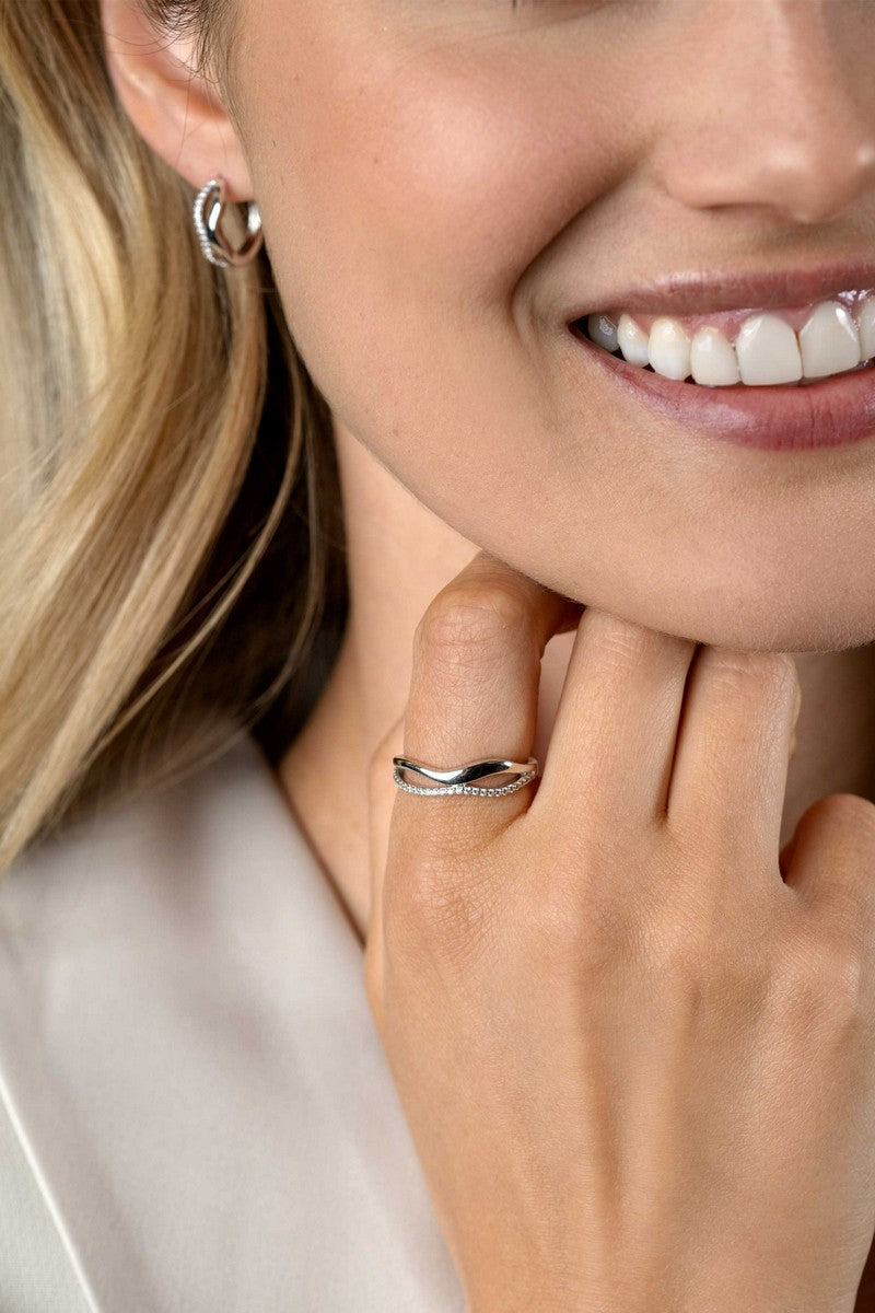 ZINZI zilveren multilook ring (6mm breed) met witte zirkonia&#39;s ZIR2629