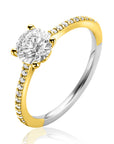 ZINZI gold plated met witte zirkonia (6,5mm) in vierpootszetting en klein hartje aan de zijkant ZIR2696Y - PansiteNederland.nl