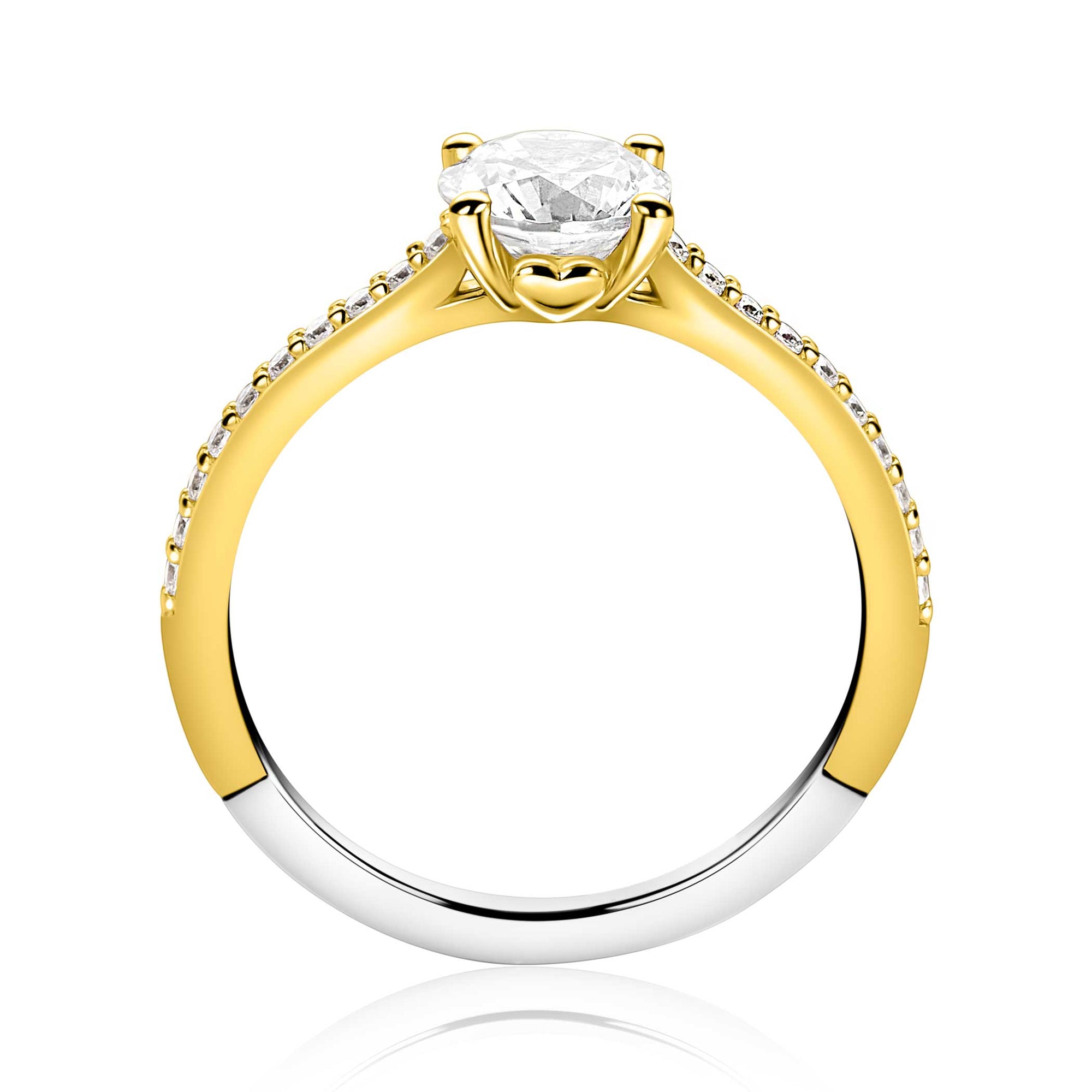 ZINZI gold plated met witte zirkonia (6,5mm) in vierpootszetting en klein hartje aan de zijkant ZIR2696Y - PansiteNederland.nl