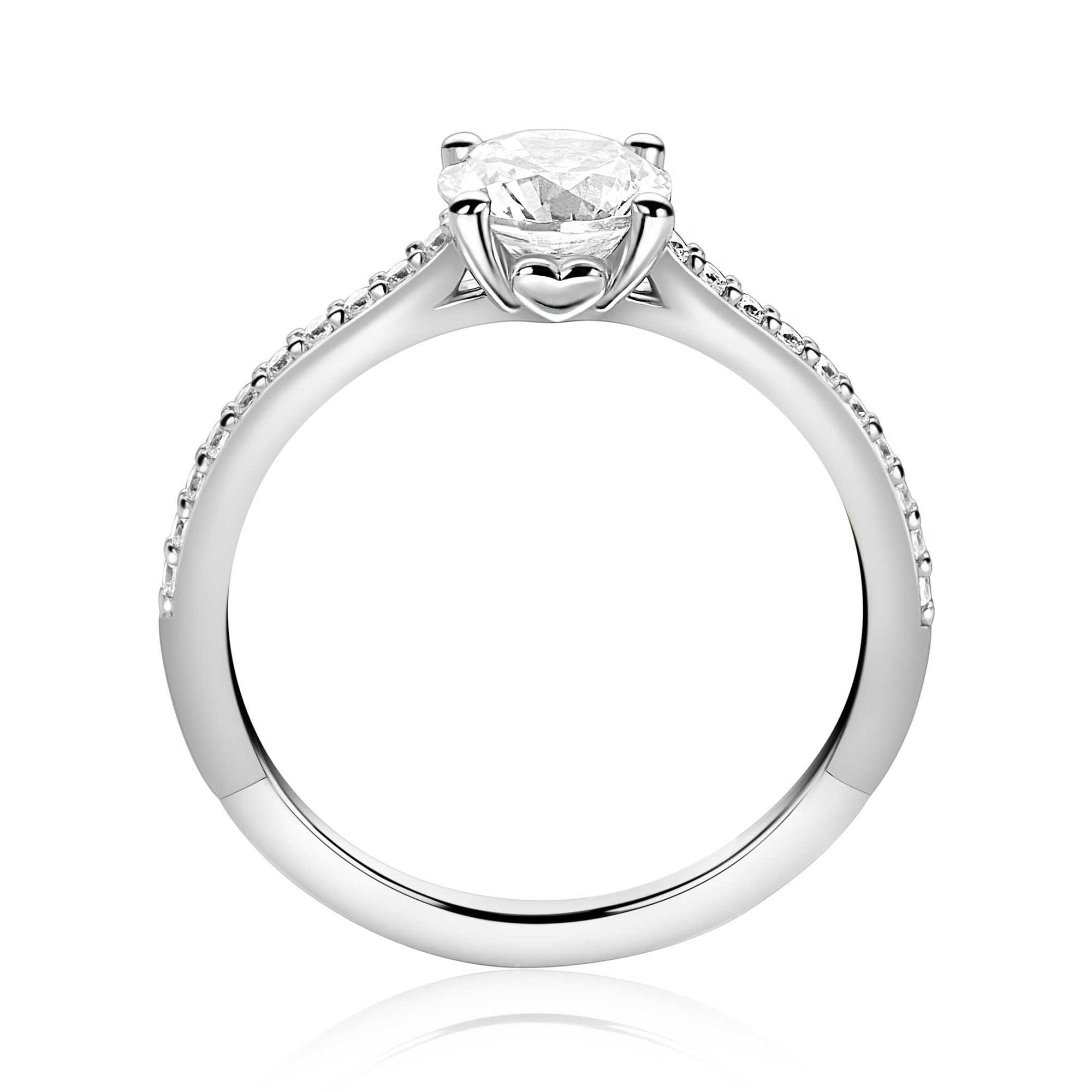 ZINZI zilveren ring met witte zirkonia (6,5mm) in vierpootszetting en klein hartje aan de zijkant ZIR2696 - PansiteNederland.nl