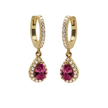 Karma Hinged Hoops Zirconia CHLOE RUBY RED Goldplated oorbellen