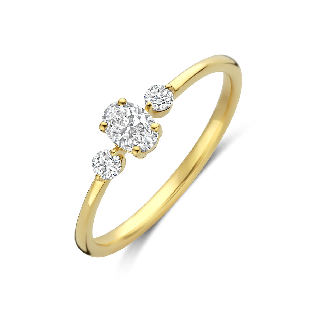 Ring trilogie lab grown diamant 0.34ct f vs 14K geelgoud
