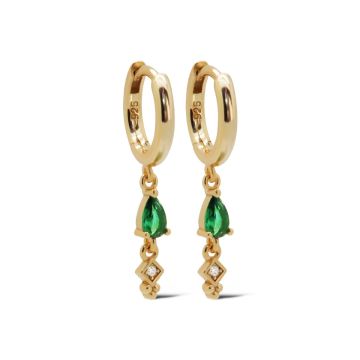 Karma Hinged Hoops MINA Drop Emerald Goldplated oorbellen