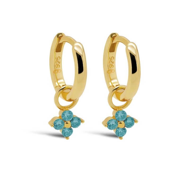 Karma Hinged Hoops Zirconia VIOLA TEAL BLUE Goldplated oorbellen