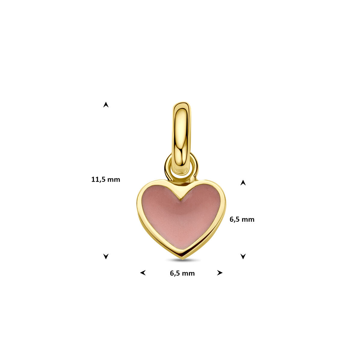 Hanger hartje roze 14K geelgoud 6,5 mm